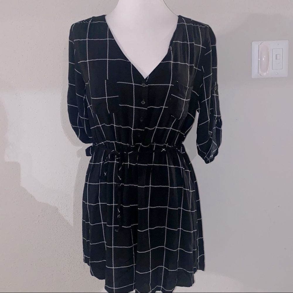 Black and white plaid pattern mini dress